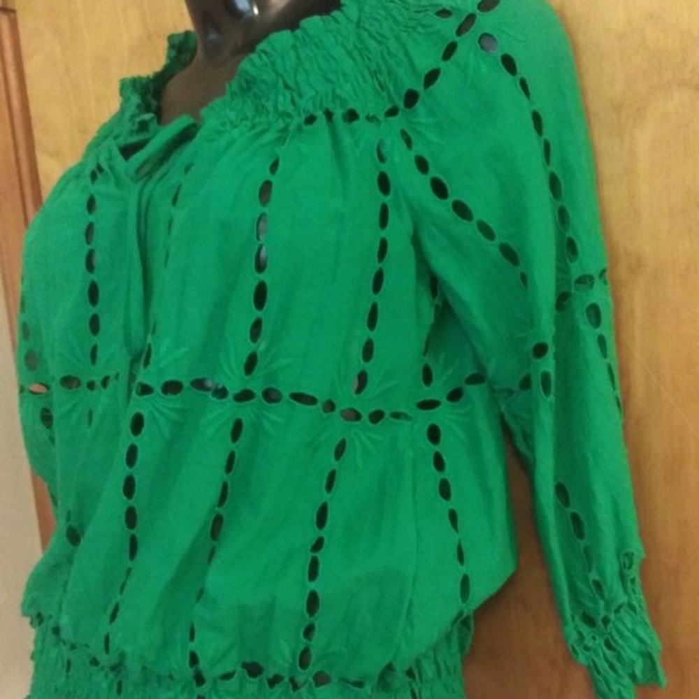 Nwt INC Petite 2P Green Peasant blouse